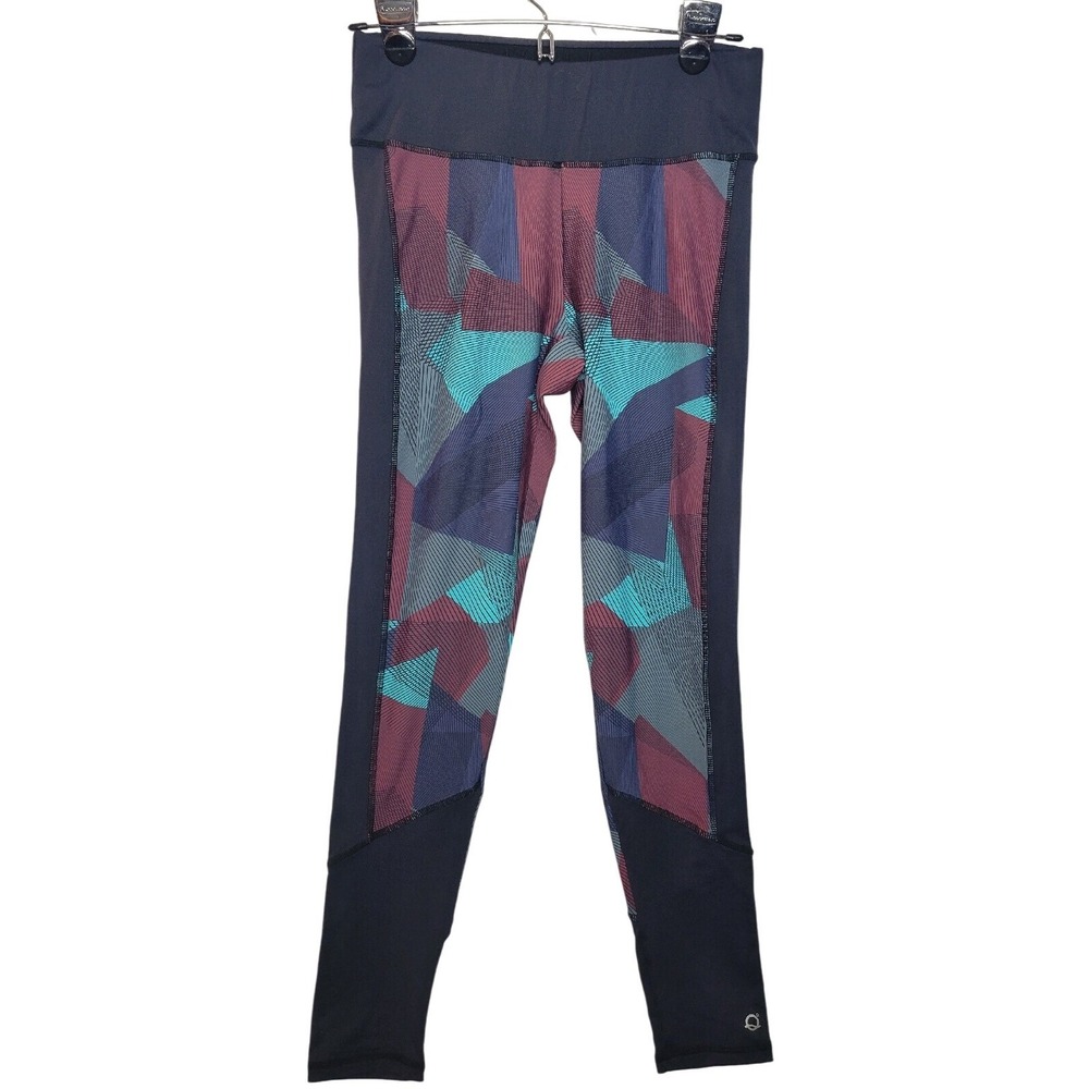Liquido Active Geometric‎ Print Leggings Black Teal Burgundy Activewear Size M